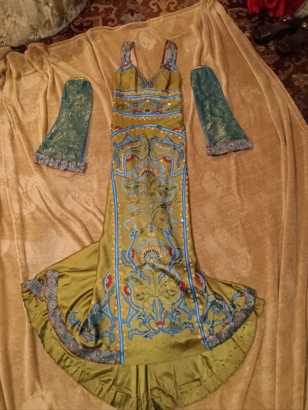 Stunning OOAK Modified Nicole Miller Collection Embroidered V-Neck Evening Dress